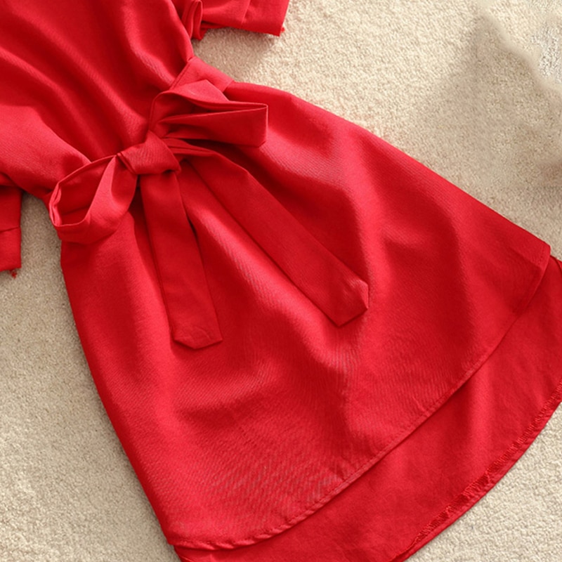Casual hvit tunika kvinne kjole sommer kontor dame chiffon skjortekjole for kvinner kortermet solide sashes kjole vestidos