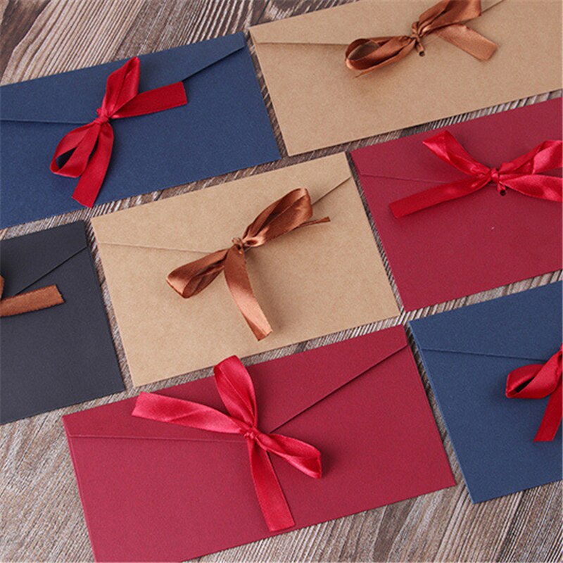 Bowknot Ribbon Pearl Paper Card Envelopes Large Kraft Envelopes for Wedding Invitation Postcard Cards 1PC