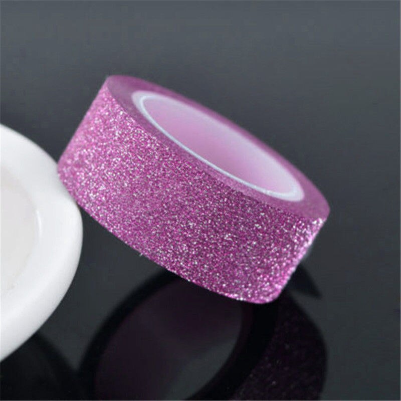 5m diy selvklæbende glitter washi papir scrapbooking tape klistermærker bryllupsfødselsdag festival dekorationer håndværk papir: Pruple