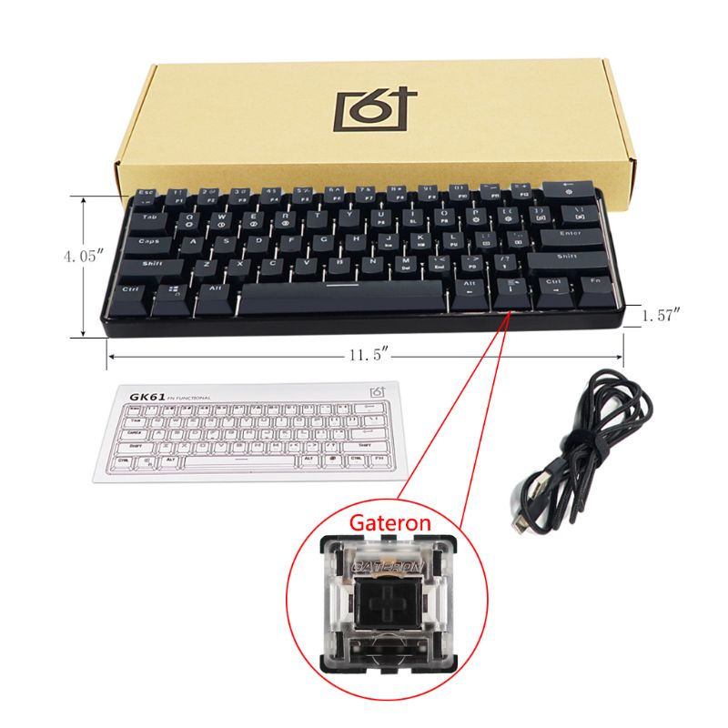 Pre-order GK61 SK61 61 Key Mechanical Keyboard USB Wired LED Backlit Axis Gaming Mechanical Keyboard For Desktop: GateronBK