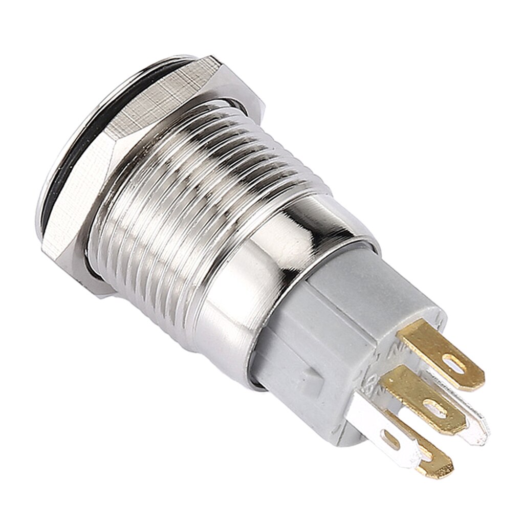 Momentary Push Button Switch Stainless Steel Shell Suitable for 16mm Mounting Hole Blue LED Light
