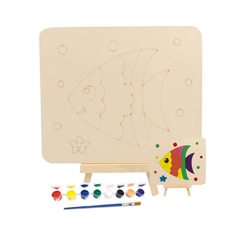 1 sæt træ diy tegnebræt legetøj til børn maleri børnehave graffiti kunst børn håndværk pædagogiske legetøjsdekorationer: Fisk
