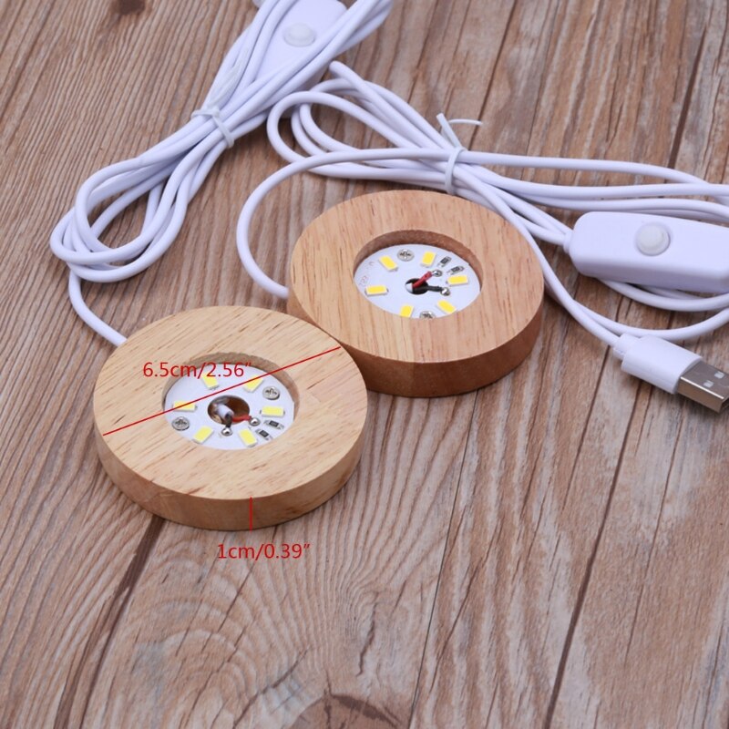 Feito à mão resina arte mini fino led base de exibição de madeira resina redonda noite base ornamento resina suporte diy artesanato hx6f