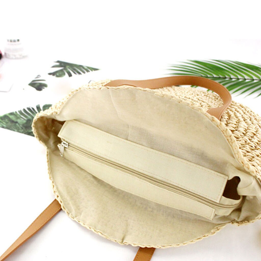 38 # runde Kupplung Stroh Strand Tasche Jahrgang Hand-gestrickte Schulter Tasche Bast Runde Rattan Pack Böhmischen Sommer Strand tasche