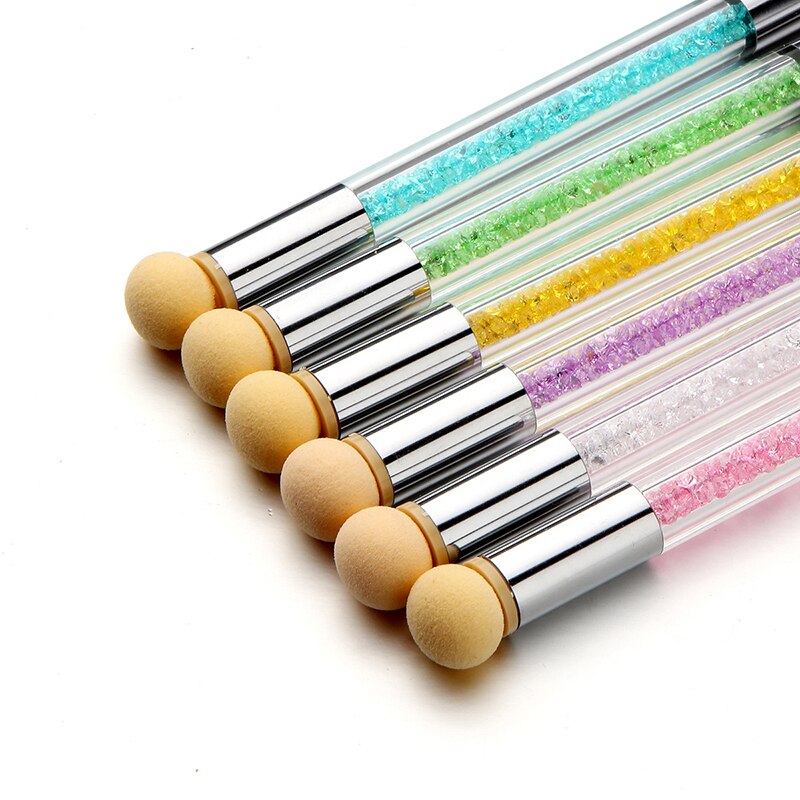1x Nail Art Gradient Brush Pen Painting Drawing Pen With 4 Replace Sponge Heads Double End Rhinestone Handle Manicure Tool TB17#