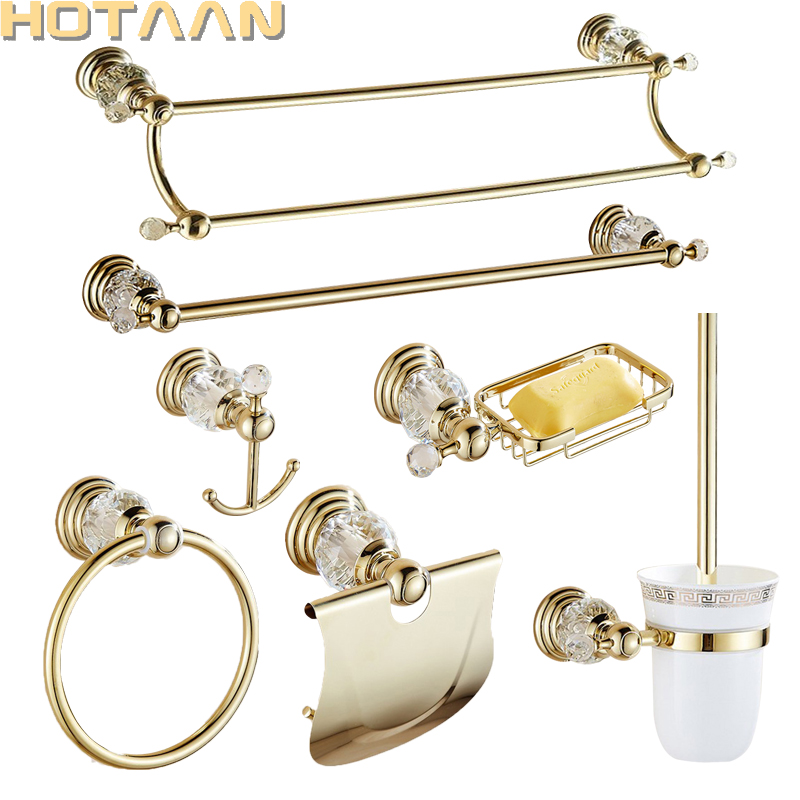 Luxus Kristall Gold Farbe Badezimmer Zubehör einstellen Gold Poliert Durcheinander Schlecht Hardware- einstellen Zauberstab Badezimmer Produkte banheiro