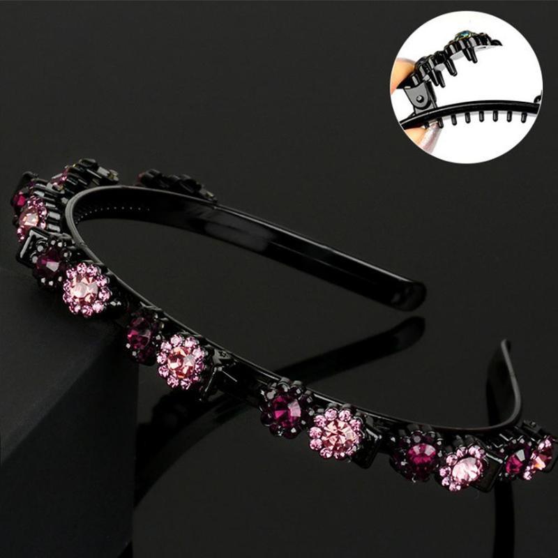 1 stücke Stirnband Strass Stirnband Frauen Haar Bands Band Krallen Clips Doppel Pony Frisur Haarnadel Haar Clip Zubehör: Rosa