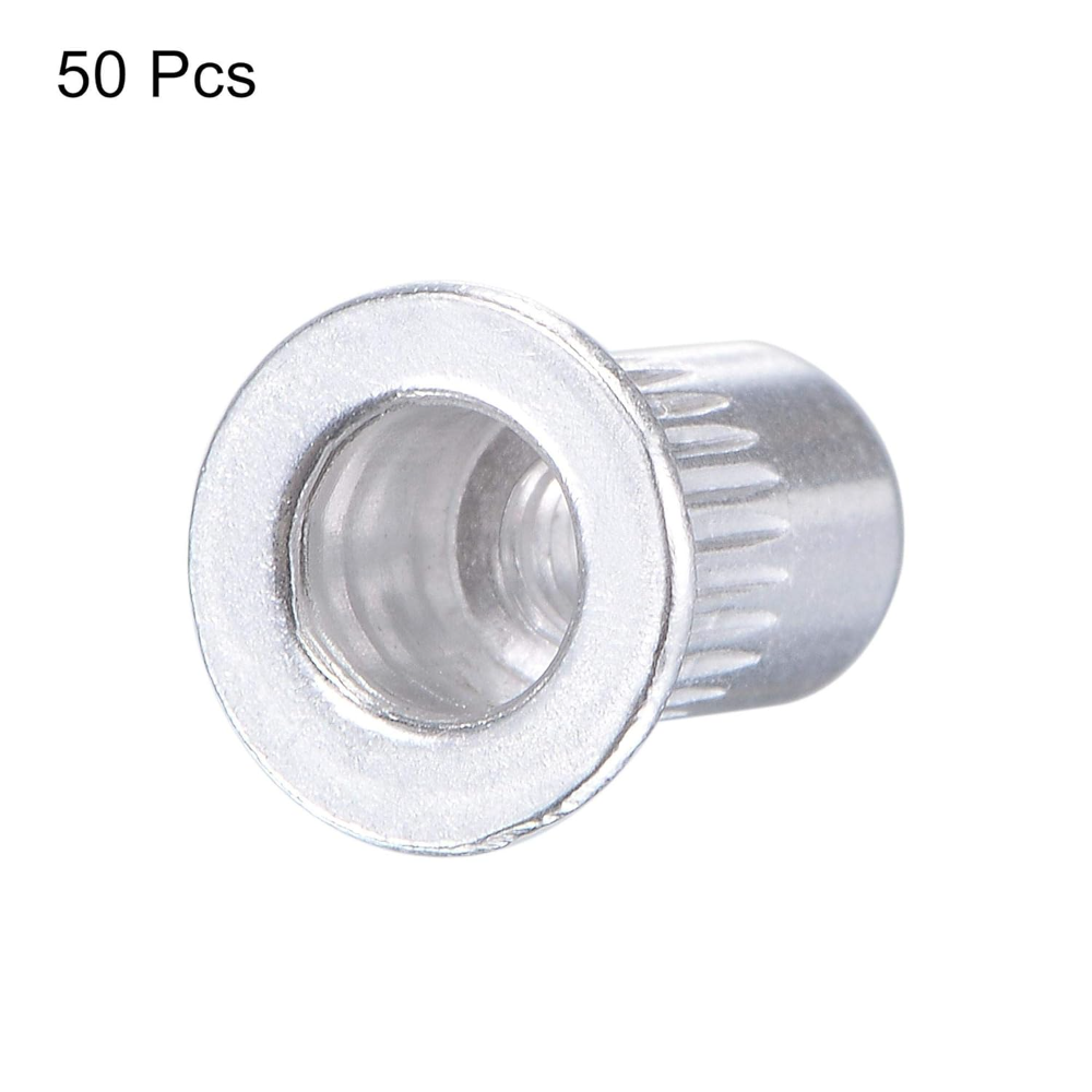 Tuercas M6 de aleación de aluminio, tuerca de inserción roscada de cabeza plana moleteada, plata, 50 Uds.