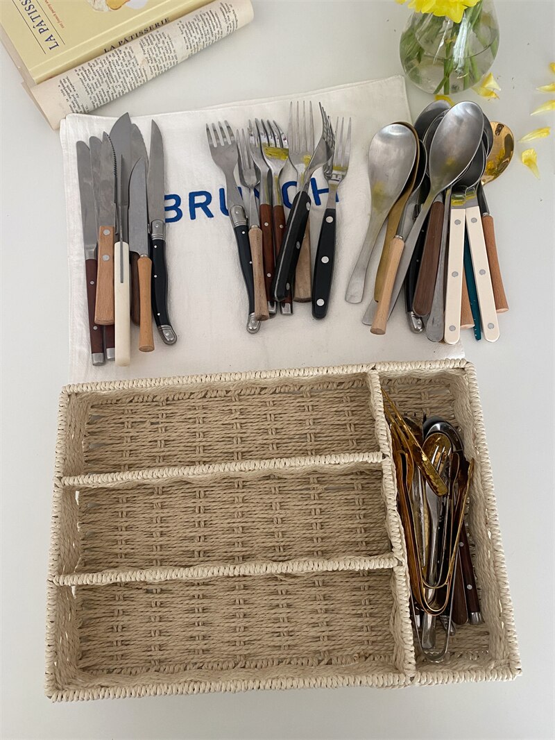 Tableware Storage Box Ins Large Capacity Bedsides Organizer Rattan Multifunction Home Kitchen Bar Storage Box 정리함