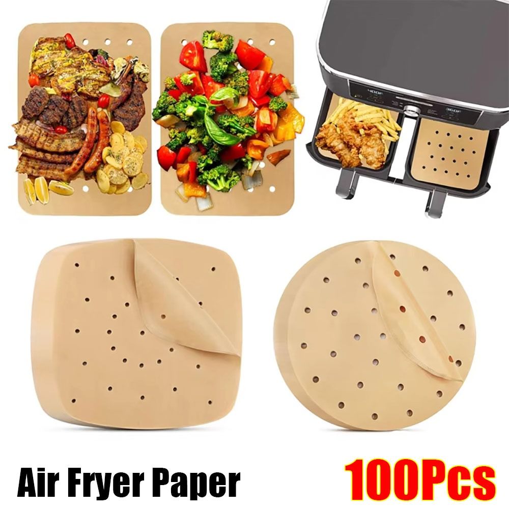 100 Stuks Houtpulp Papers Lucht Friteuse Papier Vierkante Ronde Non-stick Olie-absorberende Stoomboot Liners Bakken Gebruiksvoorwerpen keuken Bakvormen