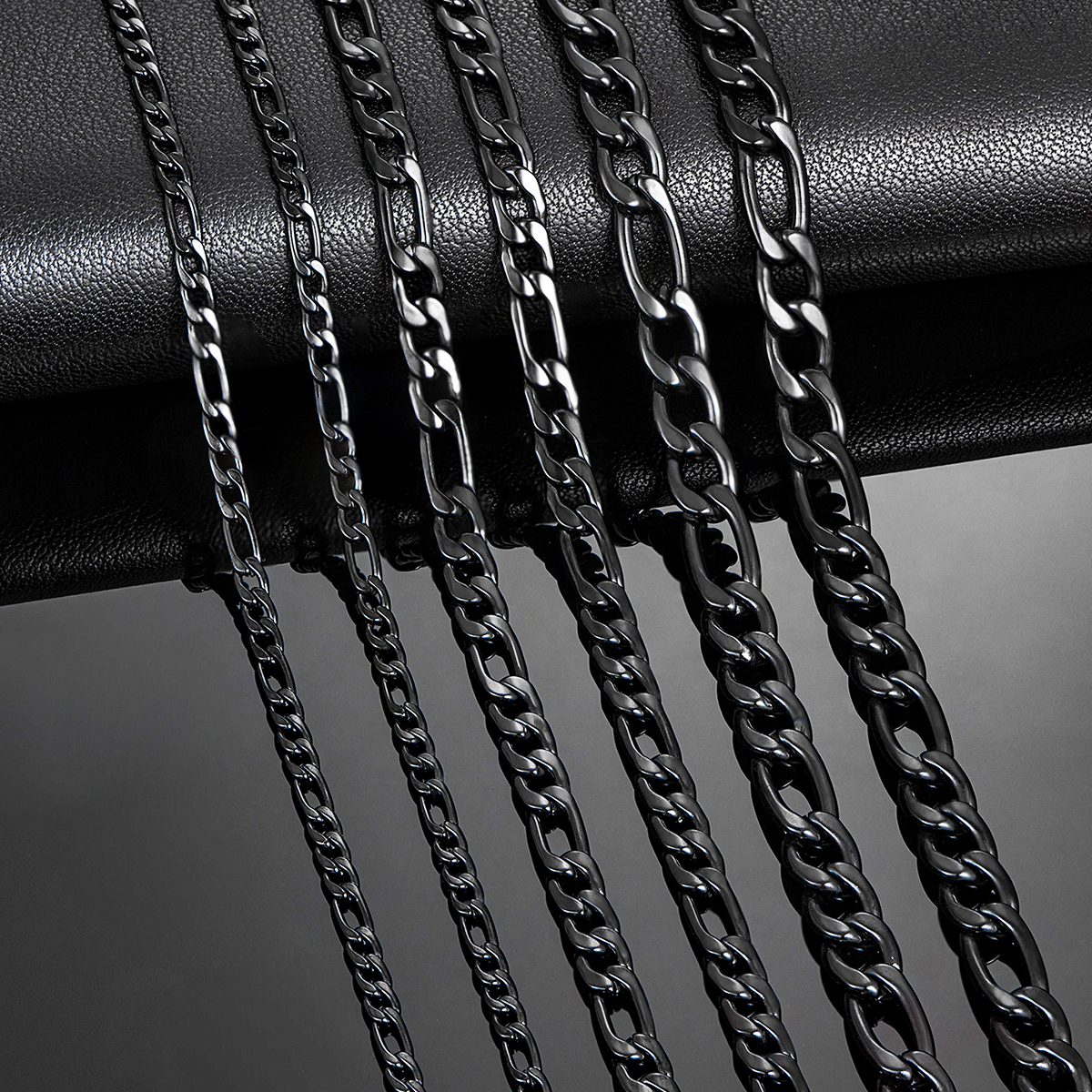 Chaîne Figaro de couleur noire, épaisseur 3mm/4.5mm/6mm, lien en acier inoxydable, collier classique pour hommes et femmes, bijoux 16 à 40 pouces