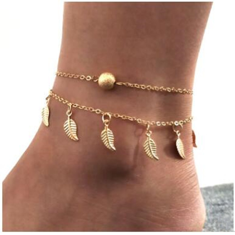 Blatt fußkettchen frauen lange kette bein armband modeschmuck weibliche strand ankle dekoration mädchen legierung fußkettchen