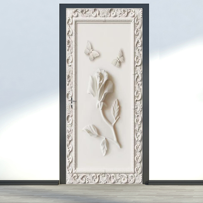 3D Door Sticker European Style Stereo Rose Butterfly Wallpaper Living Room Bedroom DIY Wall Decor PVC Self-Adhesive 3 D