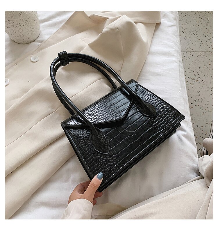 Crossbodytassen met krokodillenmotief voor dames, dameshandtas van pu-leer, avondtassen van merk sac a main: Zwart