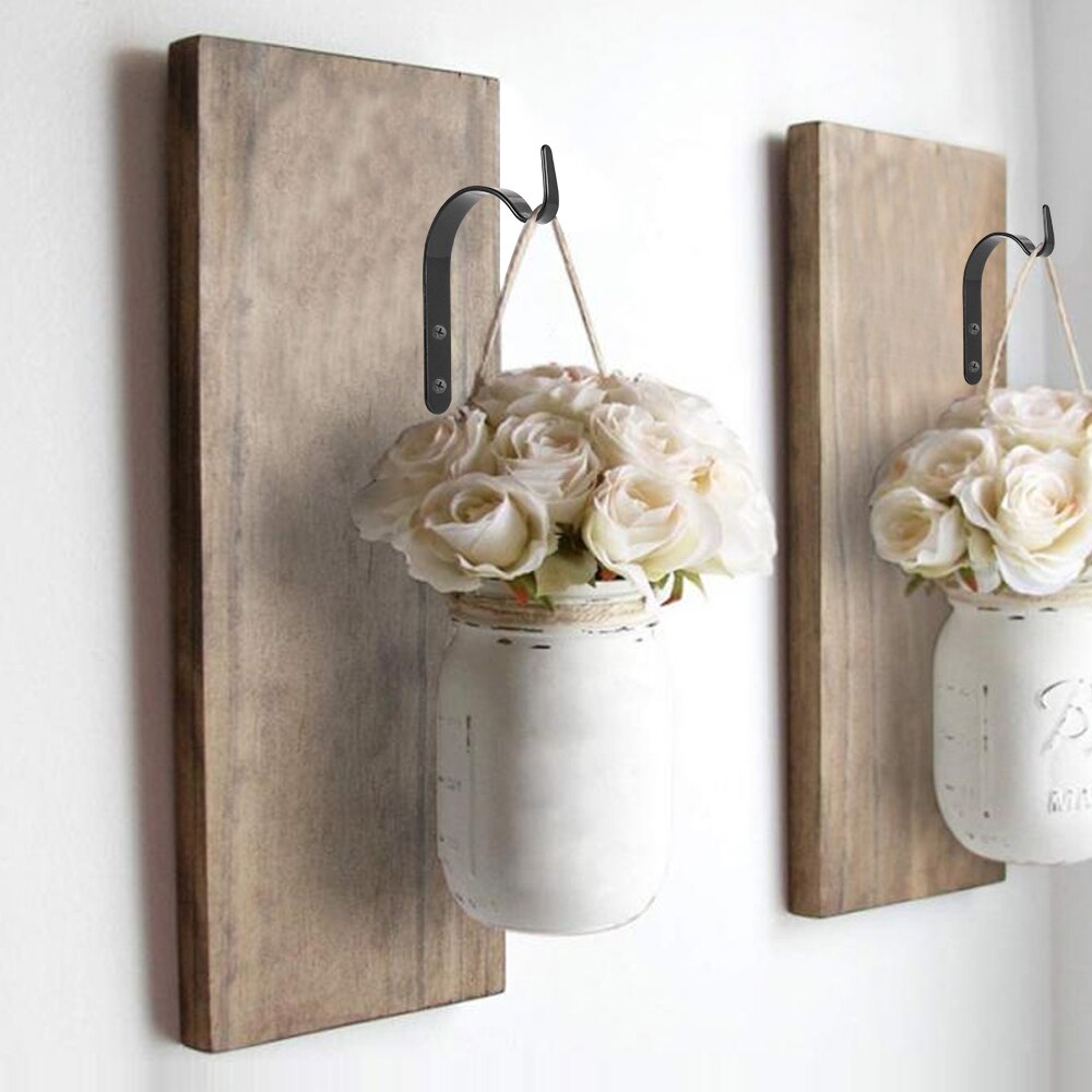 4/10 sztuk żelaza naścienne oświetlenie ogrodowe wiszący kwiat wieszak na rośliny garnek uchwyt hak półka stojak uchwyt, czarny