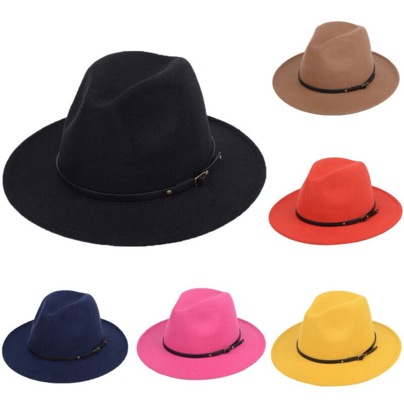 Sombreros Retro de fieltro de lana para hombre y mujer, sombrero de ala ancha de Jazz, Estilo Vintage