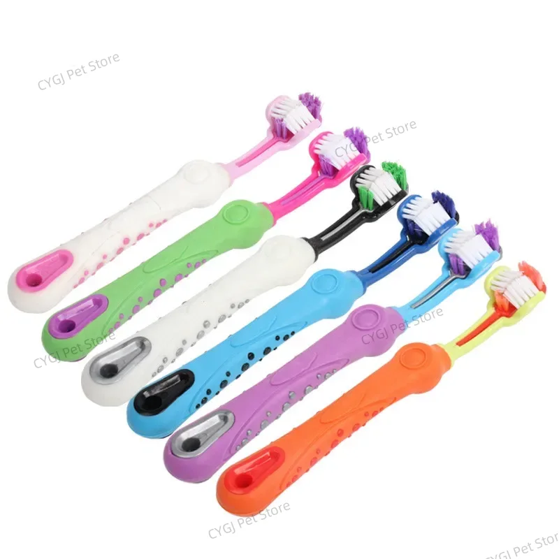 Cepillo de dientes de tres caras para mascotas, cepillo de dientes multiángulo de tres cabezales, cepillo de limpieza para perros y gatos, herramienta para el cuidado de los dientes con mal aliento Т®kıы