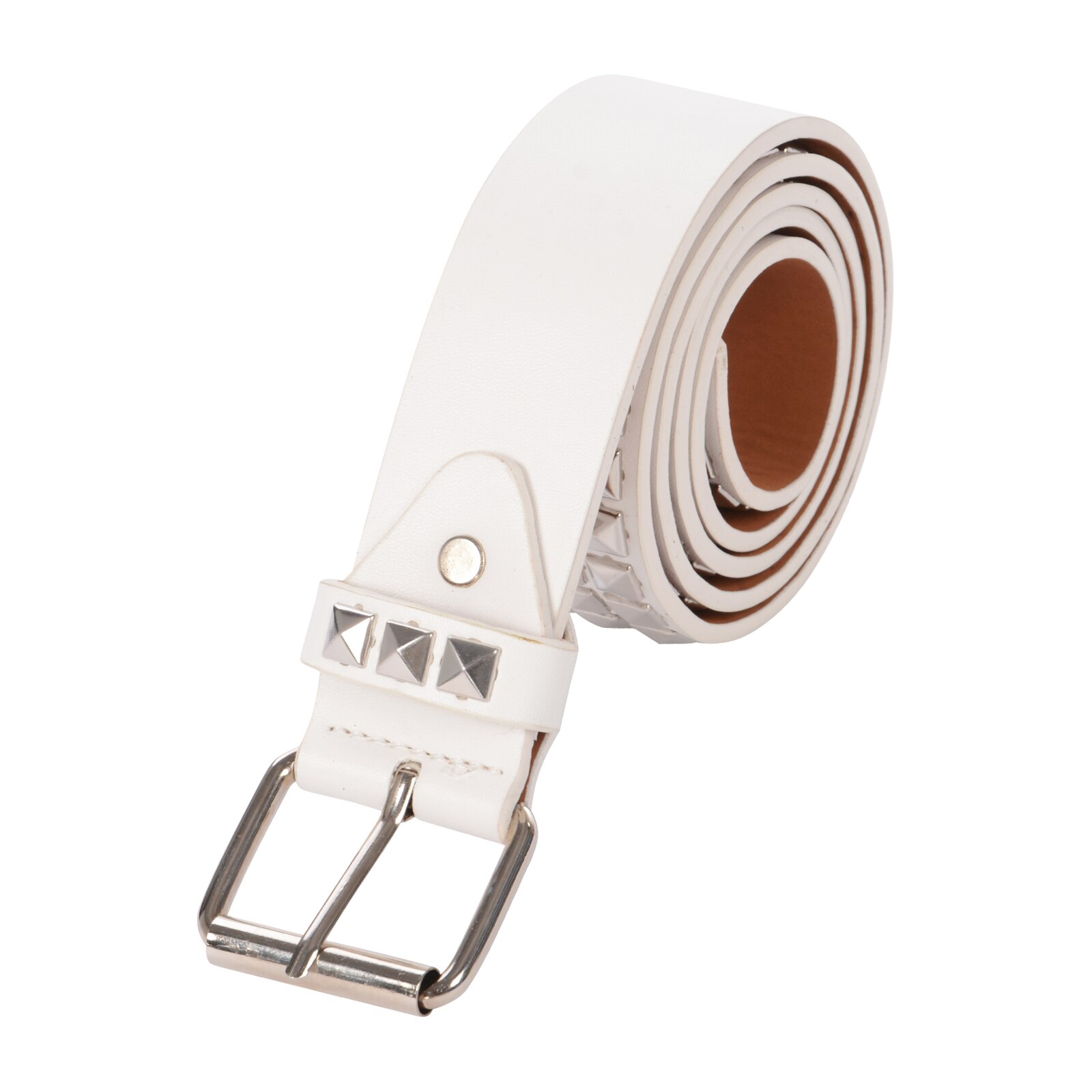 4 Kleuren Vrouwen Vintage Mode Riem Vierkante Kraal Klinknagel Punk Rock Hardware Jeans Vrouwelijke Taille Riemen: WHITE