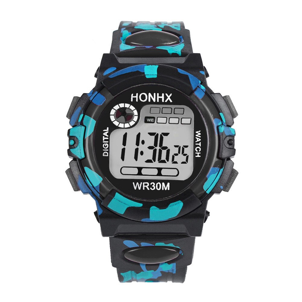 Waterdichte Kinderen Jongens Multifunctionele 30M Waterdicht Horloge Led Digitale Dubbele Actie Horloge Kids Alarm Datum Elektronische Horloge Q: Multicolor Black