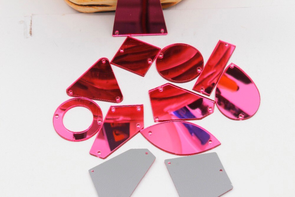 50 stücke oben Rose farbe spiegel mischen geformte näHenne auf acryl rhinestones flache rückseite mit löchern spiegel acryl perlen