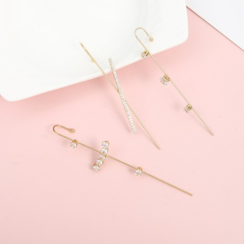 Boucles d'oreilles asymétriques Ins Style oreille strass boucles d'oreilles mignon percé Punk oreille bijoux rond Contour oreille os