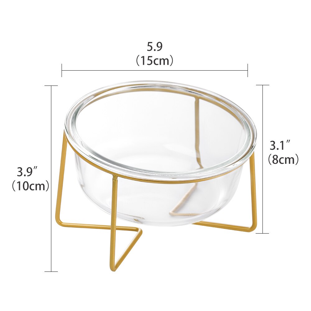 Ceramiczna/szklana podwyższona miska dla psa podniesiona karma dla kotów miseczka na wodę danie dla zwierząt komfortowe miski robić karmienia ze złotym żelaznym stojakiem: glass-S