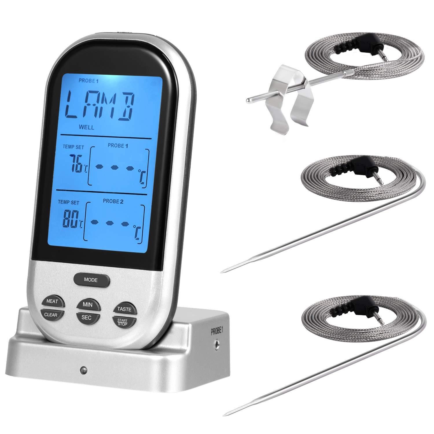 Meat Thermometer, Bbq Thermometer Wireless Meat Thermometer With Dual Probe Can Be Used For Oven Smoker Grill Bbq