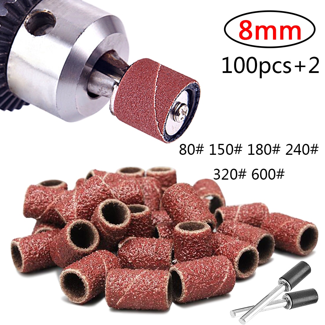 100pcs+2 Drum Sanding Kit Sanding Band 1/8 Inch Sand Mandrels Fit for Dremel Electric Nail Drill Rotary drill sander drimmel kit