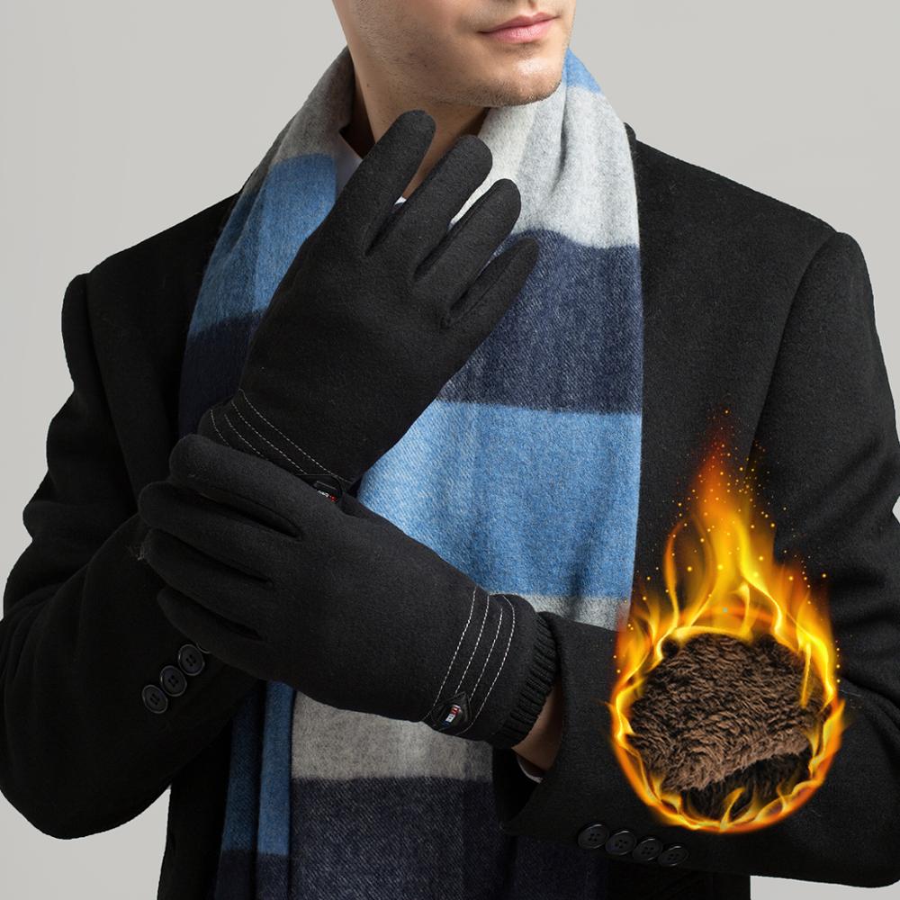 Bison dneim ægte uld vinterhandsker til mænd berøringsskærm vindtæt fuldfinger tykkere varme vinter mandlige handsker s035