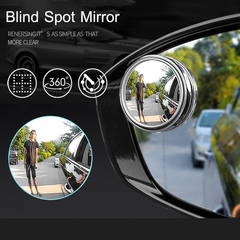 2 Pcs Car Round Frame Convex Blind Spot Mirror Wide-angle 360 Degree Adjustable Clear Rearview Auxiliary Mirror Driving Safety