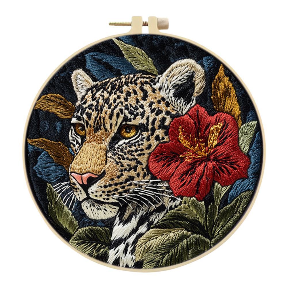 Tiger Stamped Cross Stitch Embroidery Kits with Hoop Cloth Color Thread: WHITE