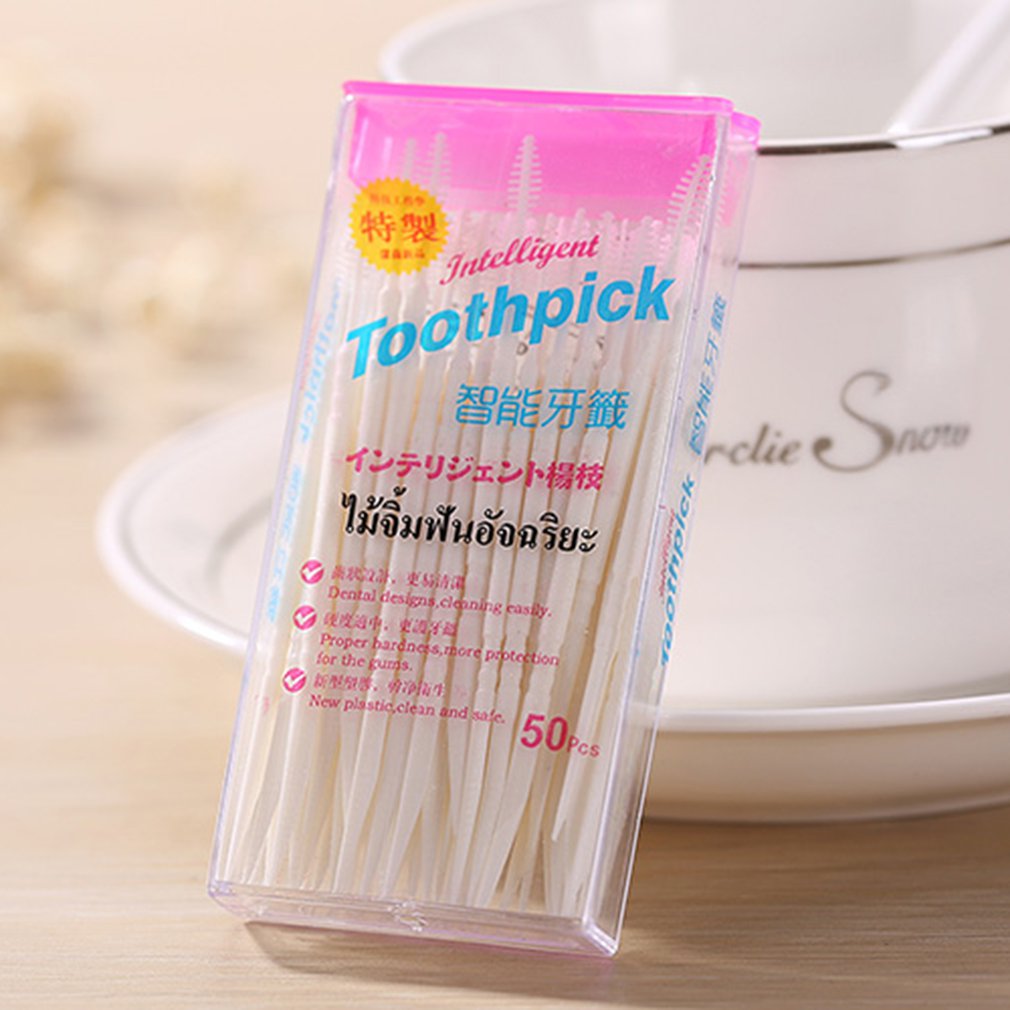 50 Stuks Draagbare Dubbele Hoofd Borstel Tandenstokers Floss Pick Plastic Interdentale Tandenstoker Borstel Dental Picks Oral Care