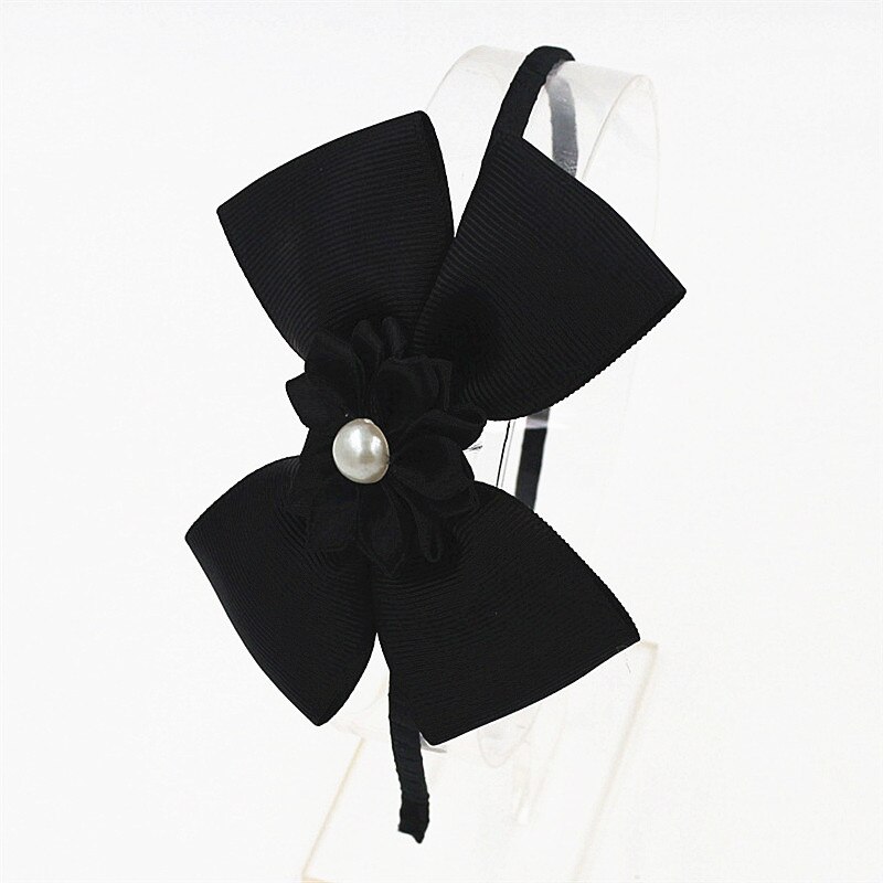 Diademas de lazo de para niña, Aro para el pelo con perlas y flores, lazos de princesa, diadema para niña, accesorios para el cabello: Black