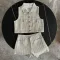 Kvinners årgang todelt paljett tweed kort kjole dame sommer høy gate ermeløs nedkrage kort singlet + shorts: S