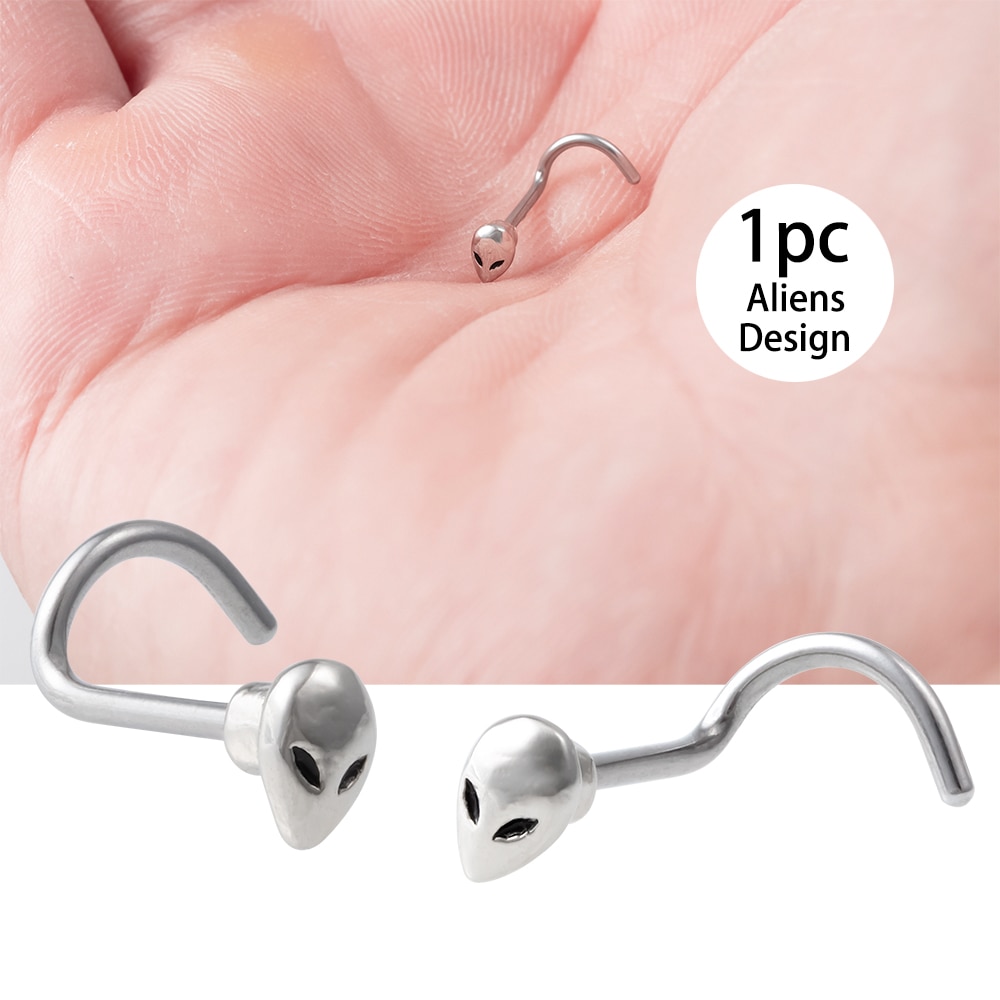 1pc Alien Nose Screw Rings Steel Nose Piercings Nez Studs Twist Curved Bar Nose Bone Stud Ring Nariz Body Piercing Jewelry 20G