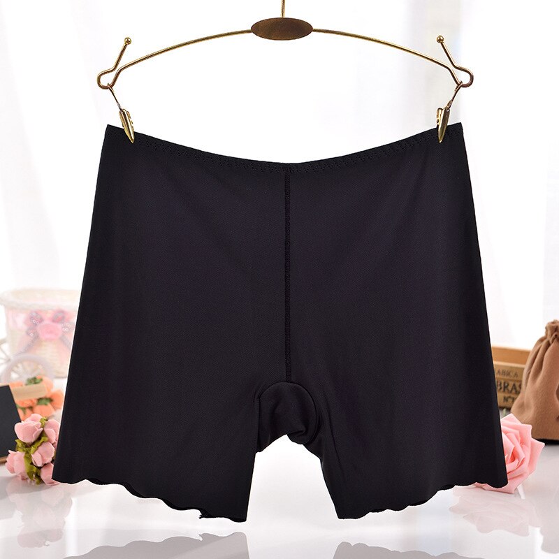 Safety Pants Anti Light Summer Ice Silk Traceless Three Pants Shorts Breathable Ultra Thin Anti Curling Safety Underwear Lady: Black