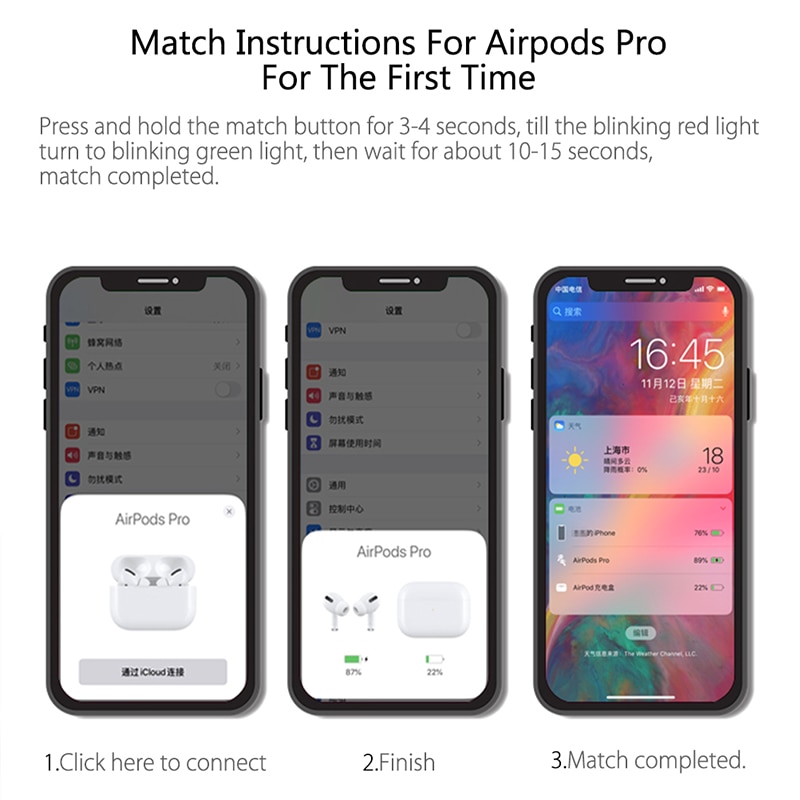 For Airpods Pro Charging Case Replacement Pairing Pop Up Window 660mAh Battery Backup Qi Wireless Charge Case for Air Pods Pro