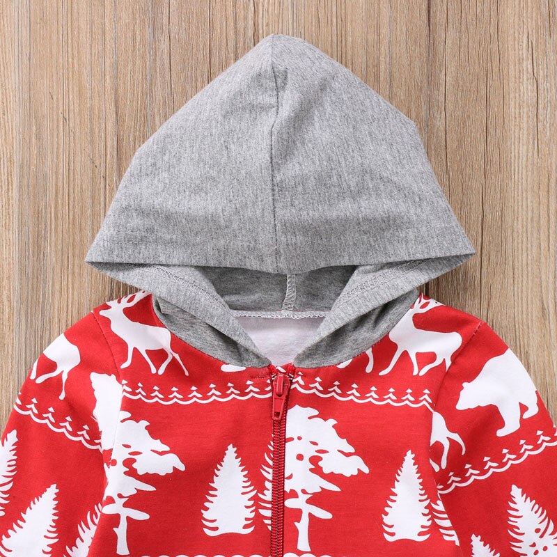 Kerst Pasgeboren Baby Jongen Meisje Lange Mouwen Herten Print Rits Hooded Romper Jumpsuit Playsuit Outfit Xmas Kleding 0-24 M