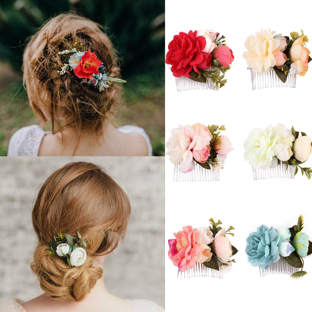 1 Pcs Rose Flower Hair Combs Wedding Crown Headwear Blooming Flower Headband for bride girls flower hair clip Wedding Jewelry