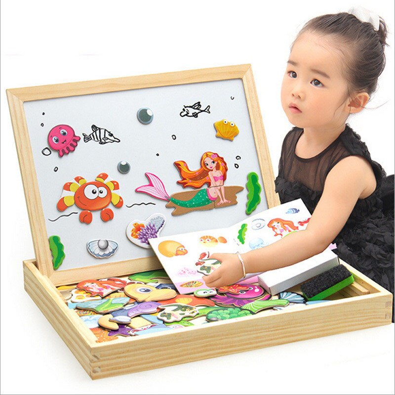 100Pcs Magnetische Tekentafel Blackboard Learning Onderwijs Speelgoed Voor Kinderen Houten Multifunctionele Kinderen Animal Puzzel Schrijven