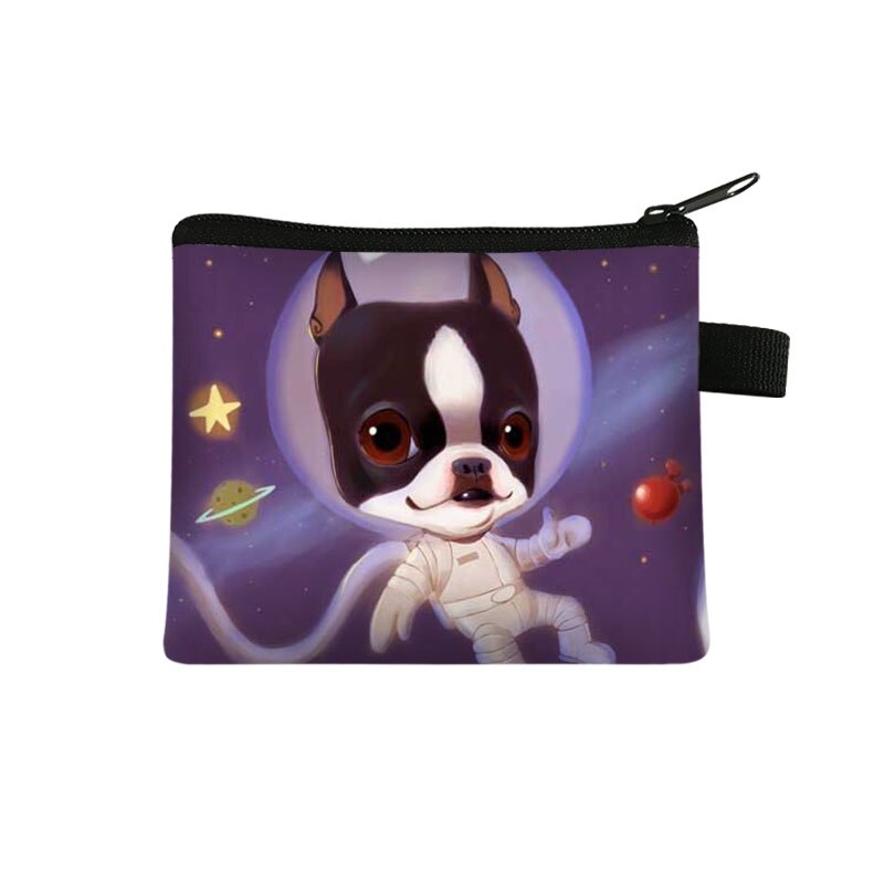 Mini cartera con estampado de Boston Terrier para mujer, cartera con Llavero perro de dibujos animados y cremallera, monedero con estampado de lápiz labial: lqbBoston12