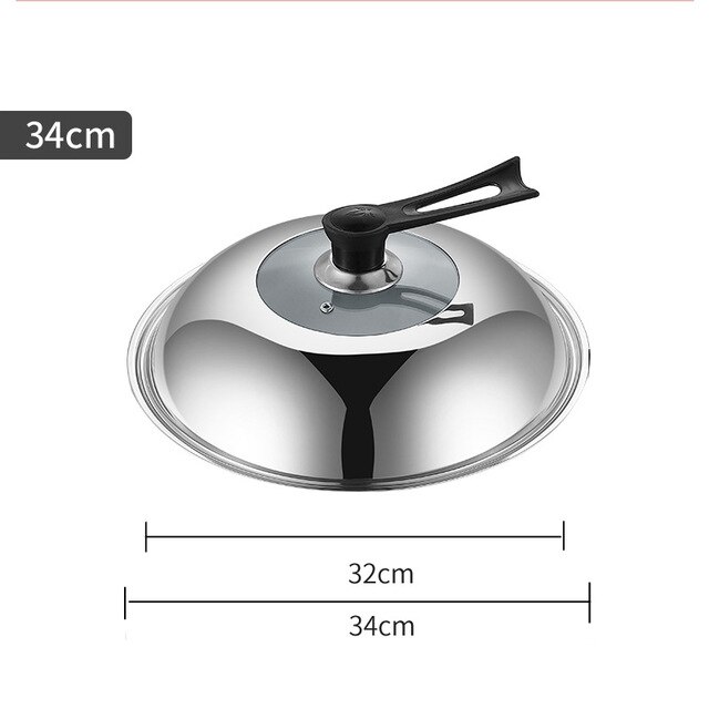 Konco Roerbak Pan Rvs Bak Pan Gas Kachels Koekenpan Chinese Handgemaakte Wok Kookpot: 34cm pan cover