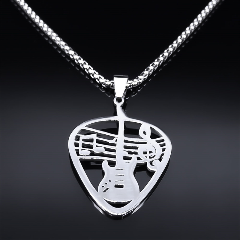 Collana con ciondolo plettro per chitarra musica rock musicale per donna/uomo Collare per gioielli regalo per feste con catena per basso musicale punk in acciaio inossidabile