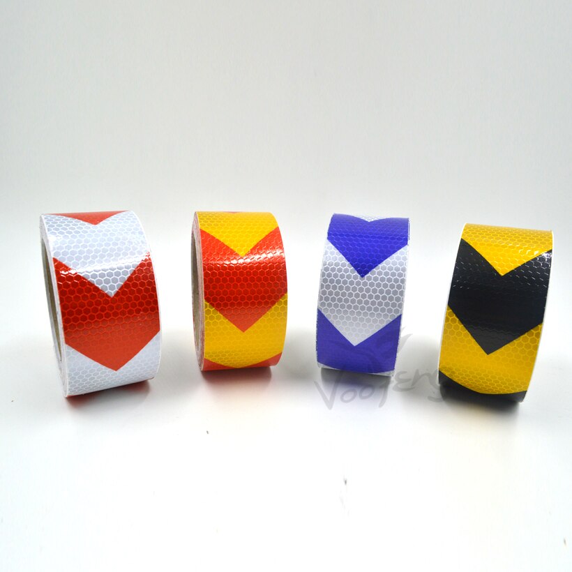 5cmx10m Reflective Warning Tape Self Adhesive Sticker with Red/White Yellow/Red Yellow/Black Blue/White Arrow Printing for Car