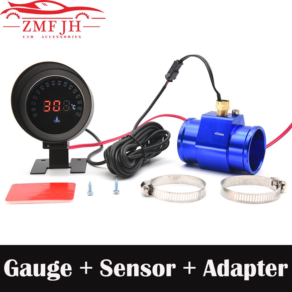 Universal 52mm Car LED Digital Water Temperature Gauge Instrument 10MM Water Temperature Sensor with Radiator Hose Adapter