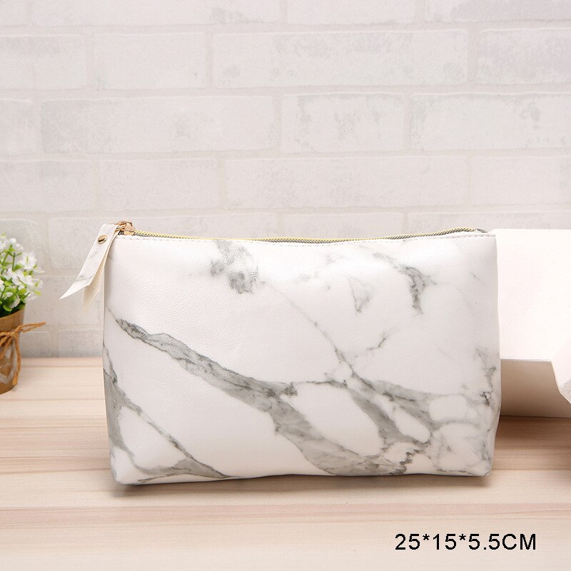 bolso de cosméticos Simple de mármol blanco de la cremallera bolsa de maquillaje de las mujeres de belleza portátil Sr. & Sra. pareja aniversario viaje suyo y suya de chica bolsa Necessarie: 1