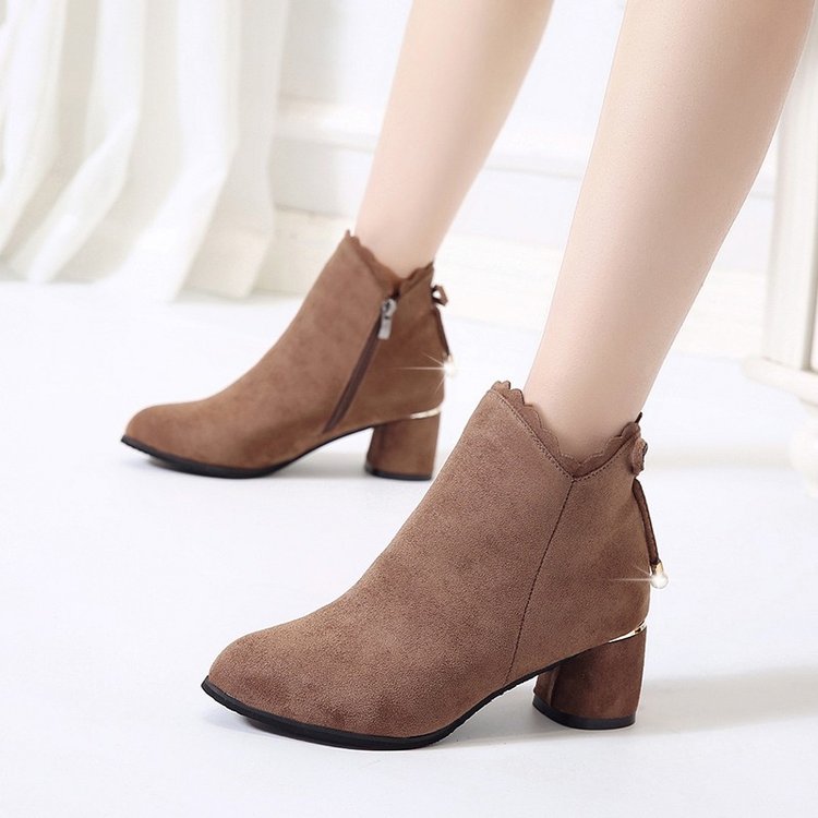 Bottes Martin à talons hauts en dentelle épaisse et pointue pour femme, style d'hiver: khaki / 40