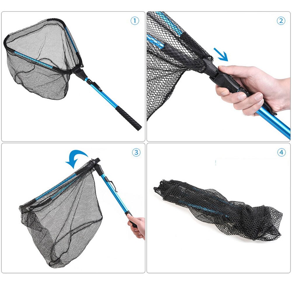 LEO Outdoor Portable Aluminum alloy Foldable Single Section Fly Fishing Hand Dip Net Fishing Net Black Red Triangle Dip Net Tool