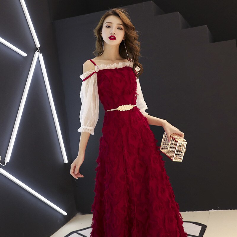 Elegante borgonha asiático vestido longo vestidos chinos oriental qipao vestidos de noite clássico vestido de festa tamanho XS-XXL