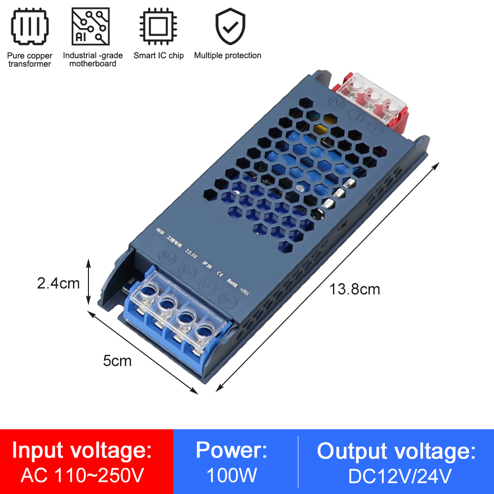 12V 24V LED-Strom versorgung Wechselstrom-Gleichstrom-Transformator 60W 200W 300W 400W W Super-dünn-Wandler für LED-Streifen-Glühbirnen-LED-Treiber: Blau / 12V